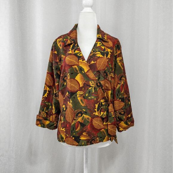 90s foliage crossover wrap blouse - Picture 1 of 6